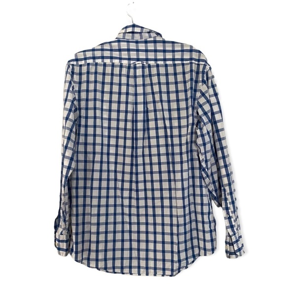 IZOD Lightweight Poplin Blue White Checkered Print Button Down Shirt Mens Medium - Picture 3 of 7